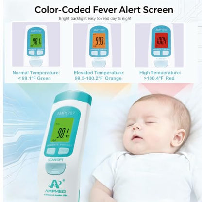 Non-Contact Medical Grade Forehead Thermometer, White | For Adults, Kids, Baby, Touchless Infrared, 1-Sec Reading, Fever Alarm - color: White