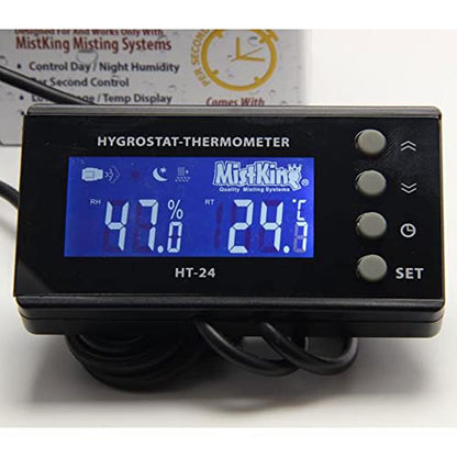 MistKing – Hygrostat/Thermometer Controller (24V DC) | Control Day/Night Humidity | Per Second Control | Low Voltage/Temp Display | Quick-On Function | HT-24 | Control Day/Night Humidity, Per Second Control, Low Voltage/Temp Display, Quick-On Function