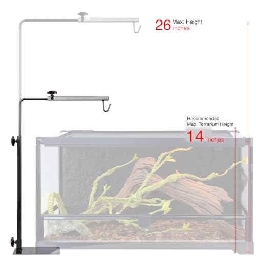 Reptile Lamp Stand – Adjustable Height Heat Lamp Holder for Terrariums & Tanks – Sturdy Metal Clamp & Riser for Bearded Dragon, Turtle, Snake Tank Accessories,Max. Terrarium Height: 14 inches - size: 15'' to 26'' Height