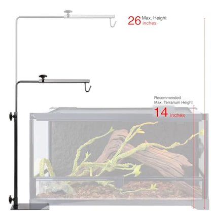 Reptile Lamp Stand – Adjustable Height Heat Lamp Holder for Terrariums & Tanks – Sturdy Metal Clamp & Riser for Bearded Dragon, Turtle, Snake Tank Accessories,Max. Terrarium Height: 14 inches - size: 15'' to 26'' Height