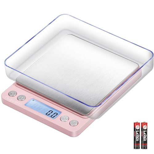 Fuzion Small Gram Scale 3000g, Digital Kitchen Food Scale, Gram and Ounce | 0.1g Accuracy, 6 Modes, 2 Trays Included, Tare Function, Piece Counting, For Food, Coffee, Cooking, Herb, Reptiles, Coins - color: Pink
