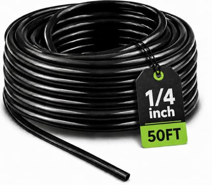 50FT 1/4” Drip Irrigation Tubing, 7mm OD x 4mm ID Hose, Black | Flexible UV-Resistant Hose, Compatible with 1/4" Barbed Tees, Micro-Emitters & Misters, Easy Install for Home Garden Repairs - size: 50FT