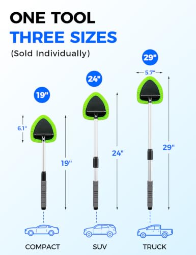 XINDELL Interior Windshield Cleaner Tool – Car Interior Window Cleaning Kit with 29inch Extended Long Handle & 4 Microfiber Pads, Auto Wiper Windshield Brush for Car, Trucks, SUVs, RVs & Home - size: 29in
