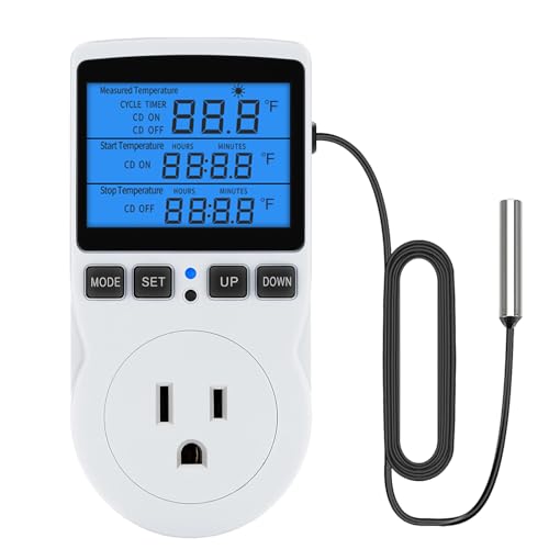 Plug in Digital Thermostat Temperature Controlled Outlet with Backlit LCD, 1800W 120V 15A Heating Cooling Control for Reptile, Incubation, Aquarium, Refrigerator, Home Brewing - color: With Backlit