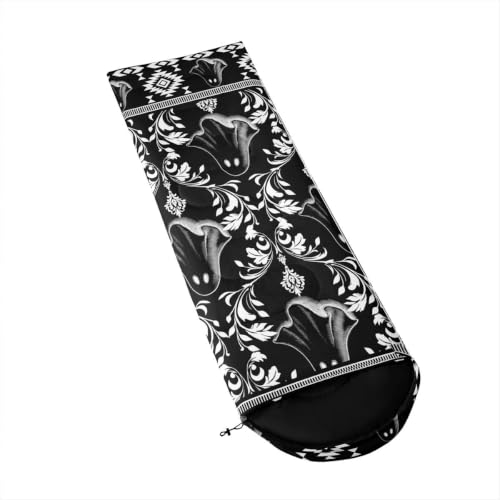 Erosebridal Longhorn Cow Skull Gothic Witchy Damask Sleeping Bag for Kids Camping Blanket for Hiking Travel Hunting Sleep Bag - color: Black and White Halloween Ghost