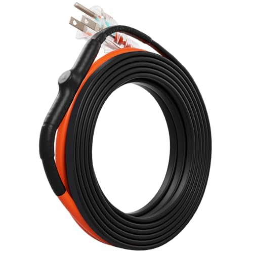 VEVOR Self-Regulating Pipe Heating Cable, 9FT 5W/FT Heat Tape for Pipes Freeze Protection, Water Pipe Heat Cable with Built-in Thermostat Protects PVC Hose, Metal and Plastic Pipe from Freezing - size: 9 Feet
