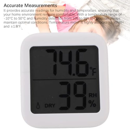 Digital Thermometer Hygrometer Accurate LCD Display Indoor Temperature Humidity Meter for Home Office Greenhouse ABS Black 2.68x2.93x0.59in