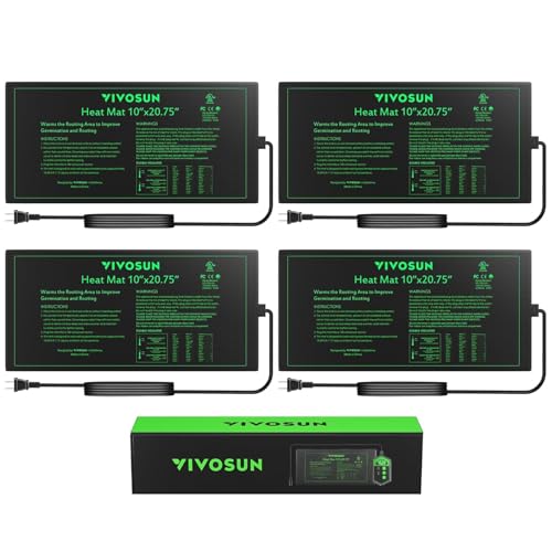VIVOSUN 4-Pack 10" x 20.75" Durable Waterproof Seedling Heat Mat | UL & MET-Certified Warm Hydroponic Heating Pad for Germination, Indoor Gardening, Greenhouse - style: 10" x 20.75", 4 Pack