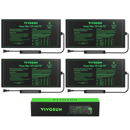 VIVOSUN 4-Pack 10" x 20.75" Durable Waterproof Seedling Heat Mat | UL & MET-Certified Warm Hydroponic Heating Pad for Germination, Indoor Gardening, Greenhouse - style: 10" x 20.75", 4 Pack
