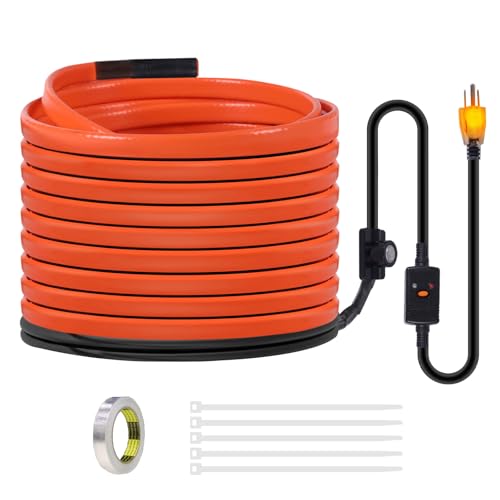 60FT Heat Tape for Water Pipes Freeze Protection IP65 Waterproof 8W/FT 110V BDDFOTO Heat Cable With GFCI Protection and Thermostat,Self-Regulating Pipe Heater for Roof/RV/Water Storage Tank - style: 60 FT