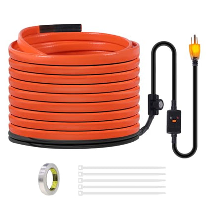 80FT Heat Tape for Water Pipes Freeze Protection IP65 Waterproof 8W/FT 110V BDDFOTO Heat Cable With GFCI Protection and Thermostat,Self-Regulating Pipe Heater for Roof/RV/Water Storage Tank - style: 80 FT