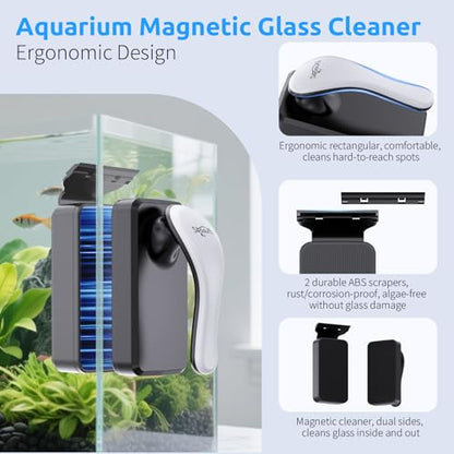 SEAOURA Floating Magnetic Aquarium Cleaner Dual Sided Anti Scratch Algae Scraper for Fresh Salt Water Fish Tanks | Floating Inner Magnet Design Dual Sided Algae Removal Pad Anti Scratch Glass Safe Material Strong Adsorption Magnetic Brush - size: M For 1/