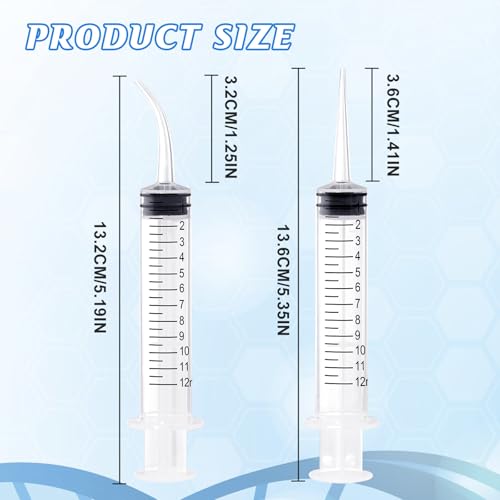 Wisdom Teeth Syringe, 12ml Dental Irrigation Syringe (20 Pack) | Curved & Straight Tips, Sterile Individually Packaged for Oral Care, Tonsil Stones Removal, Liquid, Feeding - style: Curved Tip & Straight Tip 20 Pack