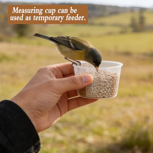 2 Pcs 3.17 Qt/3 L Bird Seed Storage Container Airtight- Portable Bird Food Container with Airtight Measuring Cup, Clear Pet Parrot Seed Dispenser for Birds Food Chicken Feed Storage, Beige Lid