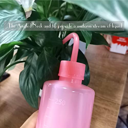 Valchoose 250ml Pink Squeeze Wash Bottles, Angled Nozzle Container,2 Pack | Flexible LDPE Build, Leak-Resistant Reusable Design, Controlled Liquid Flow, Awesome for Watering Plants and Washing Lab Ware - color: Pink, size: 2x250ml