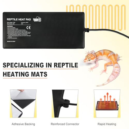 LUCKY HERP Reptile Heating Pad 24W 8X18 Inch with Thermostat, Under Tank Heater Terrarium Warmer Heat Pad and Digital Thermostat Controller for Hermit Crab, Turtles Lizards, Reptile