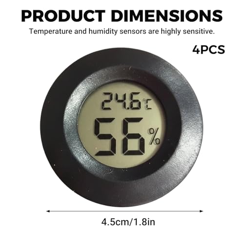 4-Pack Reptile Thermometer and Humidity Gauge, Round LCD Digital Hygrometer for Reptile Tank, Terrarium, Greenhouse, Indoor Home Monitoring