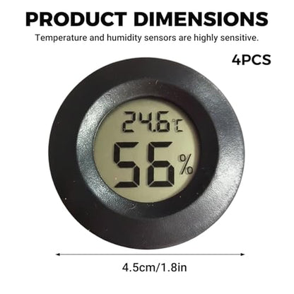 4-Pack Reptile Thermometer and Humidity Gauge, Round LCD Digital Hygrometer for Reptile Tank, Terrarium, Greenhouse, Indoor Home Monitoring