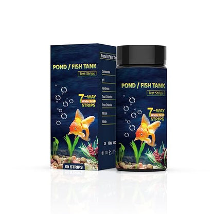 7-in-1 Pond & Fish Tank Test Strips - 50 Count | Fast 30s Water Test Kit for Carbonate, pH, Hardness, Chlorine, Nitrate, Nitrite | Freshwater & Saltwater Aquariums