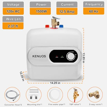 4 Gallon Water Heater Under Sink Instant Hot Water Heaters 1500W 110V 120V Mini Tank,Under Counter Water Heater with Safety Vavle 1/2" NPT for Kitchen,Bathroom,Camper,RV,White - color: White