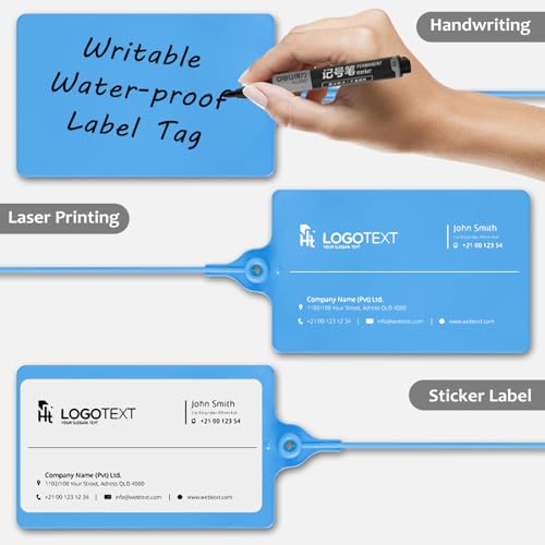 100 Plastic Tags - Waterproof, Writable, Large Shipping Labels with One Blue Marker Pen - color: Blue