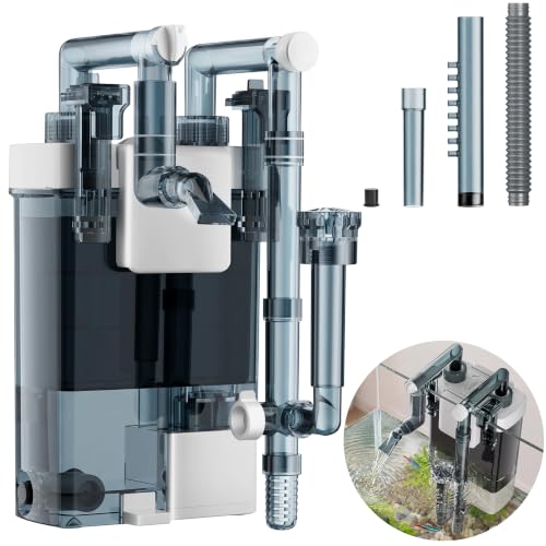 Hang on Back Aquarium Filter for Fish Tanks, Large (7w, 10–20 gal) | 132 GPH, Adjustable Flow Fish Tank Filter with Surface Skimmer, 3-Stage Filtration, Anti-Clog, Duckbill and Spray Nozzles - size: Large