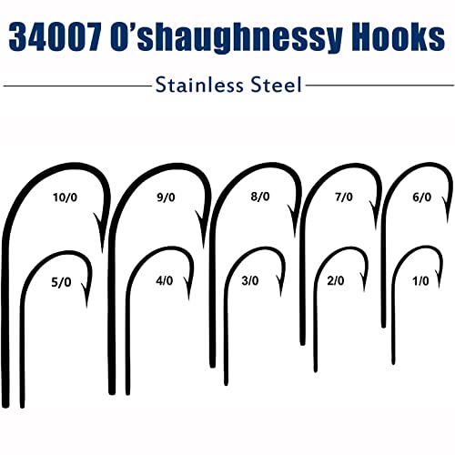 Saltwater Fishing J Hooks O'Shaughnessy Forged Extra Strong Stainless Steel Trolling Sea Bass Striper Snapper Fishing Hooks, Size 1/0-10/0 - size: 3/0-30pcs