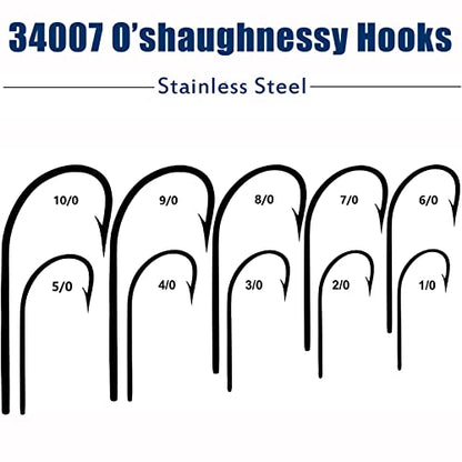 Saltwater Fishing J Hooks O'Shaughnessy Forged Extra Strong Stainless Steel Trolling Sea Bass Striper Snapper Fishing Hooks, Size 1/0-10/0 - size: 2/0-30pcs