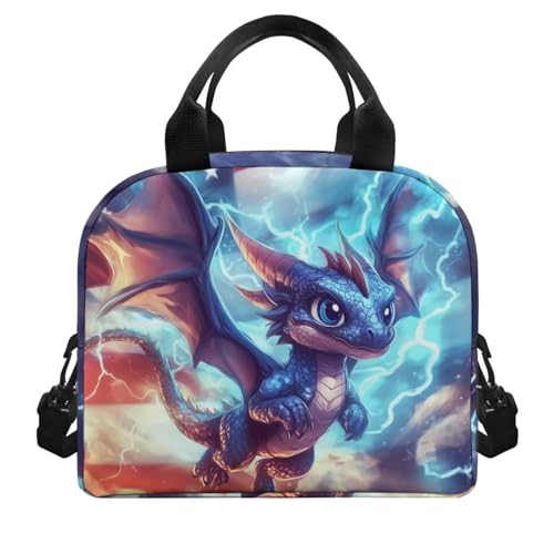 Dragon Kids Lunch Box Insulated Lunch Bag Student American Flag Insulated Lunch Bag Camping Lunchbox Portable Lunchbag Outdoor Camping Lunch Container for School - color: Dragon American Flag