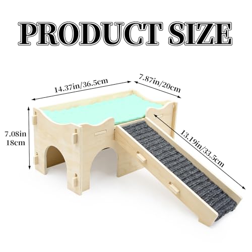 Bearded Dragon Tank Accessories, Wooden Assembled Hide Cave with Ramp and Mat, Reptile & Amphibian Habitat Hideouts for Gecko, Bearded Dragon and Other Small Reptile