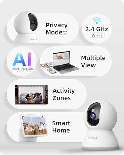 Security Camera 2K, blurams Baby Monitor Dog Camera 360-degree for Home Security w/Smart Motion Tracking, Phone App, IR Night Vision, Siren, Works with Alexa & Google Assistant & IFTTT, 2-Way Audio - color: White-1Pack