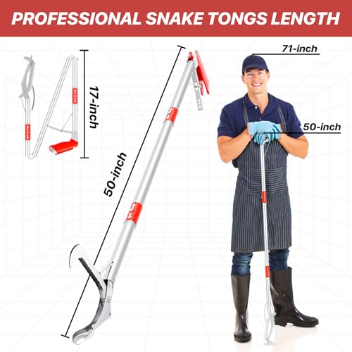 50" Collapsible Snake Grabber Tongs, Stainless Steel Snake Catcher Tool | Wide Jaws & Non-Slip Handle – Humane Reptile Handling Tool for Home, Yard & Outdoor Safety