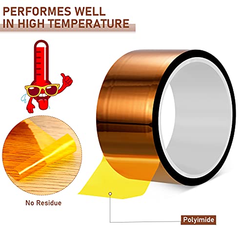 Outus 2 Pcs Heat Tape High Temperature Polyimide Tape 500°F,2''X 108ft | for Soldering Electrical, 3D Printing Masking, Sublimation Transfer, Insulation Protection, Heat Resistant Adhesive Film - size: 2''X 108ft