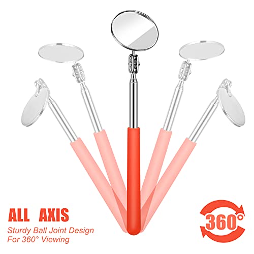 Flutesan 3 Pieces Telescoping Inspection Mirror Adjustable Observe Round Telescoping Inspection Mirror Tool for Checking Vehicle, Observing The Eyelashes, Mouth and Small Part, Orange, 3 Sizes