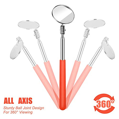 Flutesan 3 Pieces Telescoping Inspection Mirror Adjustable Observe Round Telescoping Inspection Mirror Tool for Checking Vehicle, Observing The Eyelashes, Mouth and Small Part, Orange, 3 Sizes