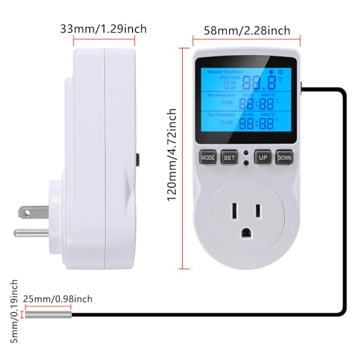 UMLIFE 2Pack Digital Thermostat Temperature Controller Electric Digital Thermostat Heating Cooling Control Mode Timer 1800W 120V 15A Greenhouse Heater with Thermostat Backlit Display - style: 2PCS