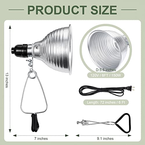 Macarrie 8 Pack Clamp Lamp Light with Aluminum Reflector, 6ft SPT-2 18awg Cord and Adjustable Stand Fixture, up to 150 Watt, E26 Socket, No Bulb(5.5 Inch) - size: 5.5 Inch