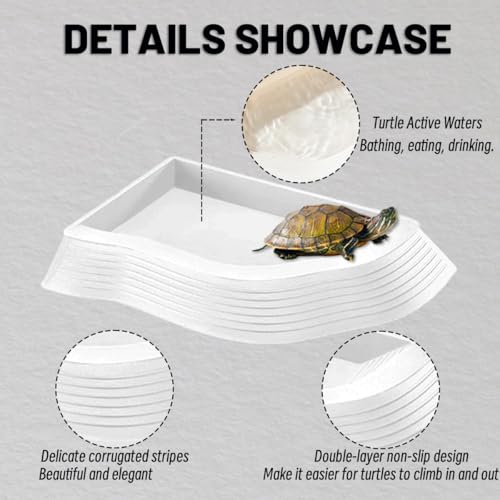 4 Pcs Turtle Water Basin with Ramp, Reptile Pool and Water Bowl Set,Turtle Bathing Pool with Leaf Food Basins and Tweezers,Turtles Soaking Tray,Aquarium Waters Tray for Amphibia