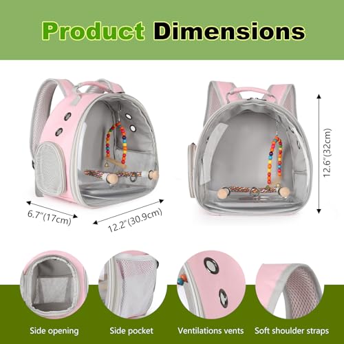 Portable Parrot Travel Cage Carrier with Small Swing Toy&Cage Colorful Toys Set Small Bird Parakeet Bag with Standing Perch Bird Carry Transport Bag (Pink, Backpack/Swing) - color: Pink, size: Backpack/swing
