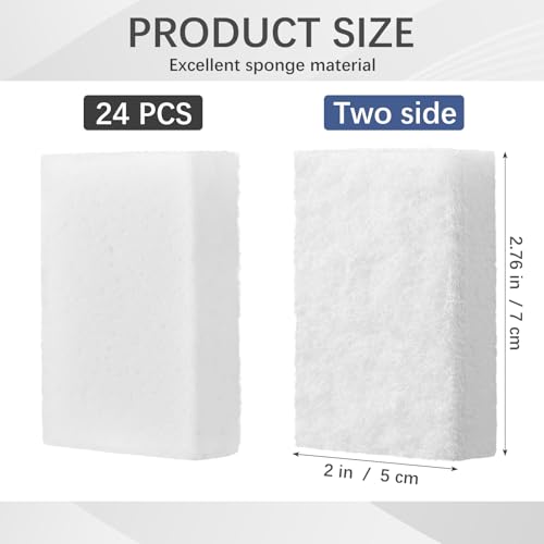 Vesici 24 Pcs Aquarium Algae Pad Double Side Algae Pad Aquarium Cleaner Sponge Non Scratch Fish Tank Scraper Cleaning Tools for Glass Acrylic Turtle Fish Tank Supplies(White)