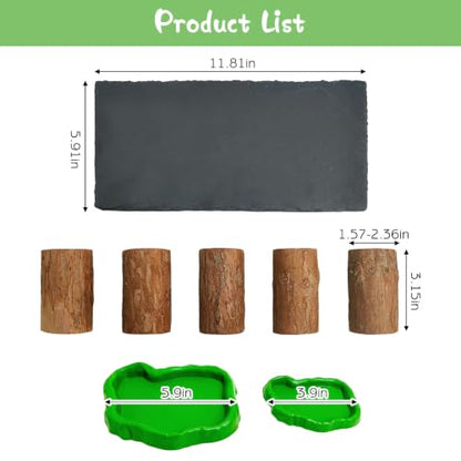 Bearded Dragon Basking Platform 3Pcs Reptile Basking Rocks with Wooden Pile Natural Lizard Hideout 2-in-1 Tortoise Tank Accessories for Leopard Geckos Ball Pythons Turtle (11.81×5.91inches) - size: Medium