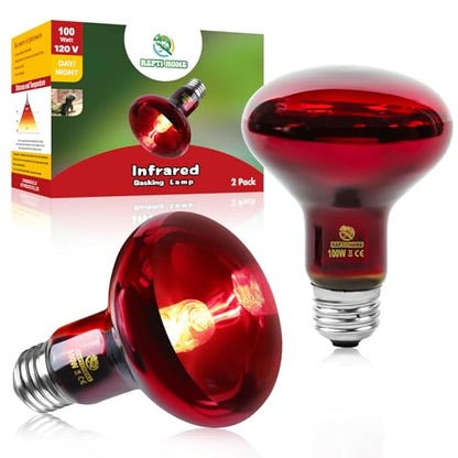 Reptile Heat Lamp Bulbs,Infrared 100W Reptiles & Amphibians Basking Spot Lamp Bulb, 2 Packs Red Heat Emitter Light for Chickens Coop - color: Red(100*2)