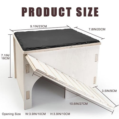 Large Bearded Dragon Basking Platform,Wooden Reptile Hide Cave with Slate Rock Climbing Ramp Tank Accessories for Leopard Geckos,Lizard,Snake,Tortoise (Medium) - size: M:9.1×7.1×7.8"