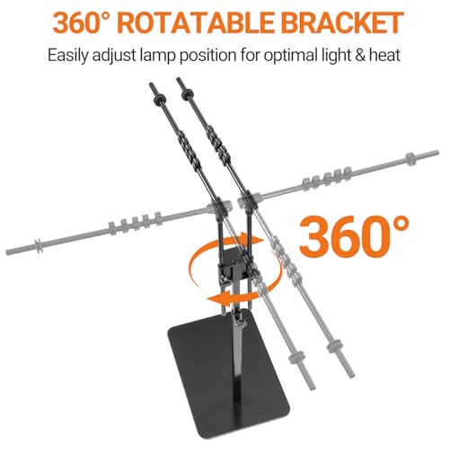 Reptile Dual Lamp Stand, Floor Light Holder with Adjustable Heigh Bracket Metal Support for Reptile & Amphibian Terrarium Tank Vivarium Cage