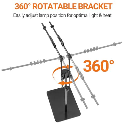Reptile Dual Lamp Stand, Floor Light Holder with Adjustable Heigh Bracket Metal Support for Reptile & Amphibian Terrarium Tank Vivarium Cage