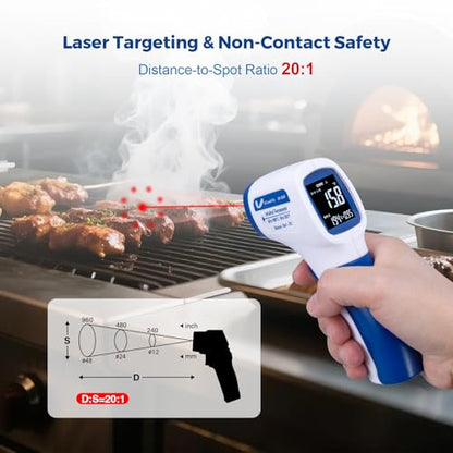 Ring Laser DS20:1 Infrared Thermometer Temperature Gun with Meat,Thermal Gun with Adjustable Emissivity&High/Low Alarm,±1% Accuracy,-58~1832℉ IR Temp Gun with Reverse Display for Food HVAC - color: Blue