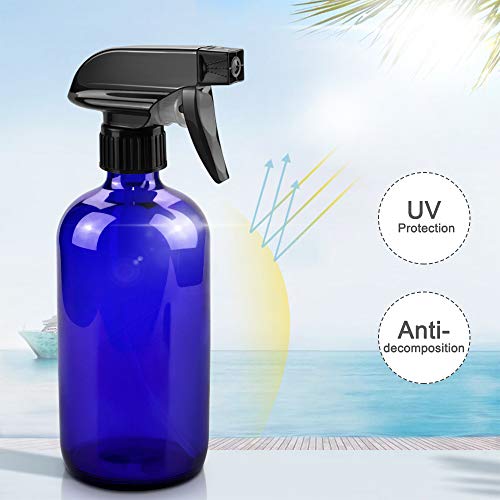 Worldgsb Glass Spray Bottles, 16oz Blue Glass Spray Bottles with Labels & Adjustable Nozzle, Reusable Containers for Cleaning, BBQ, Food, Plants, Alcohol, Essential Oils(1 Pack) - color: Blue, style: 1 Pack