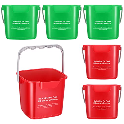 Roshtia 6 Pcs 3 Quart Sanitizing Cleaning Bucket Square,Green,Red | Sanitation Bucket Samll Sanitizer Pails for Restaurant Commercial Kitchen Cleaning, Detergent Storage for Office School - color: Green, Red