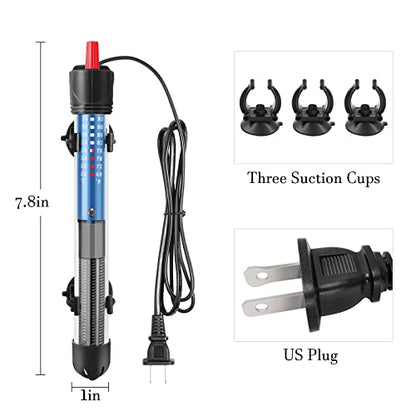 50W 100W 300W Submersible Aquarium Heater, Adjustable Glass Water Heater for 5 – 70 Gallon Fish and Turtle Tank (50W for 5-15 Gallon) - size: 50W for 5-15 gallon