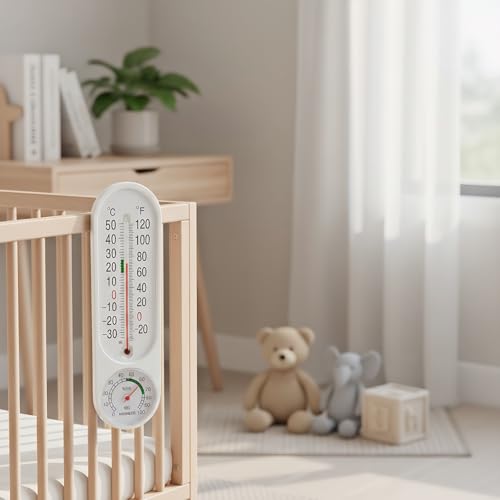 2 Pieces Outdoor/Indoor Thermometer Hygrometer, Vertical Temperature Humidity Gauge Meter with Fahrenheit/Celsius Thermometers Humidity Meter for Patio Garden Cellar Greenhouse